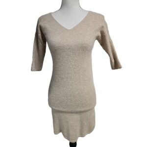 Garnet Hill 100% Cashmere Sweater Dress Buttery Soft Beige Women's M/FITS XS